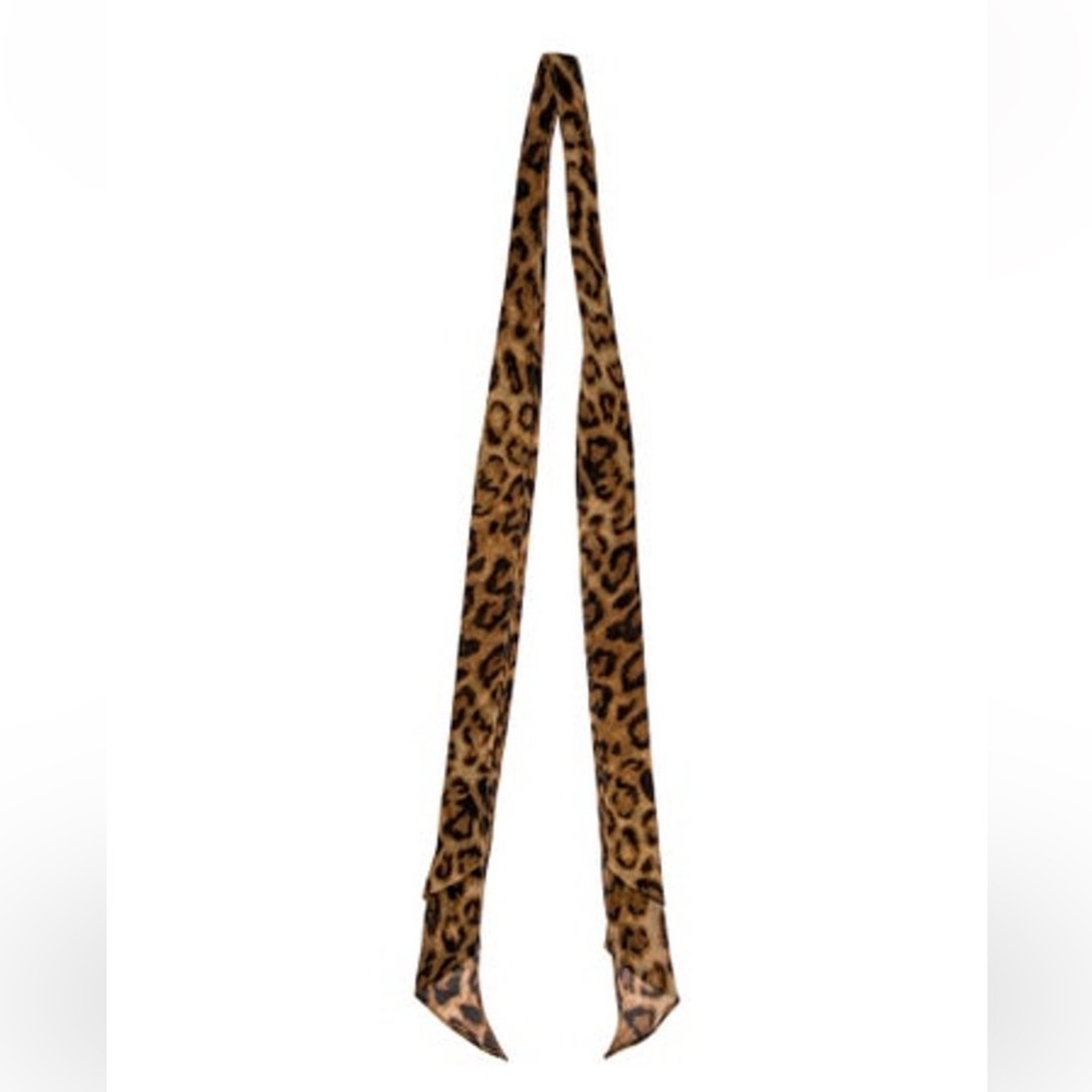Nili Lotan Brown Animal Print Scarf, Necktie 100% Silk 56" Long x 1" to 6" Wide